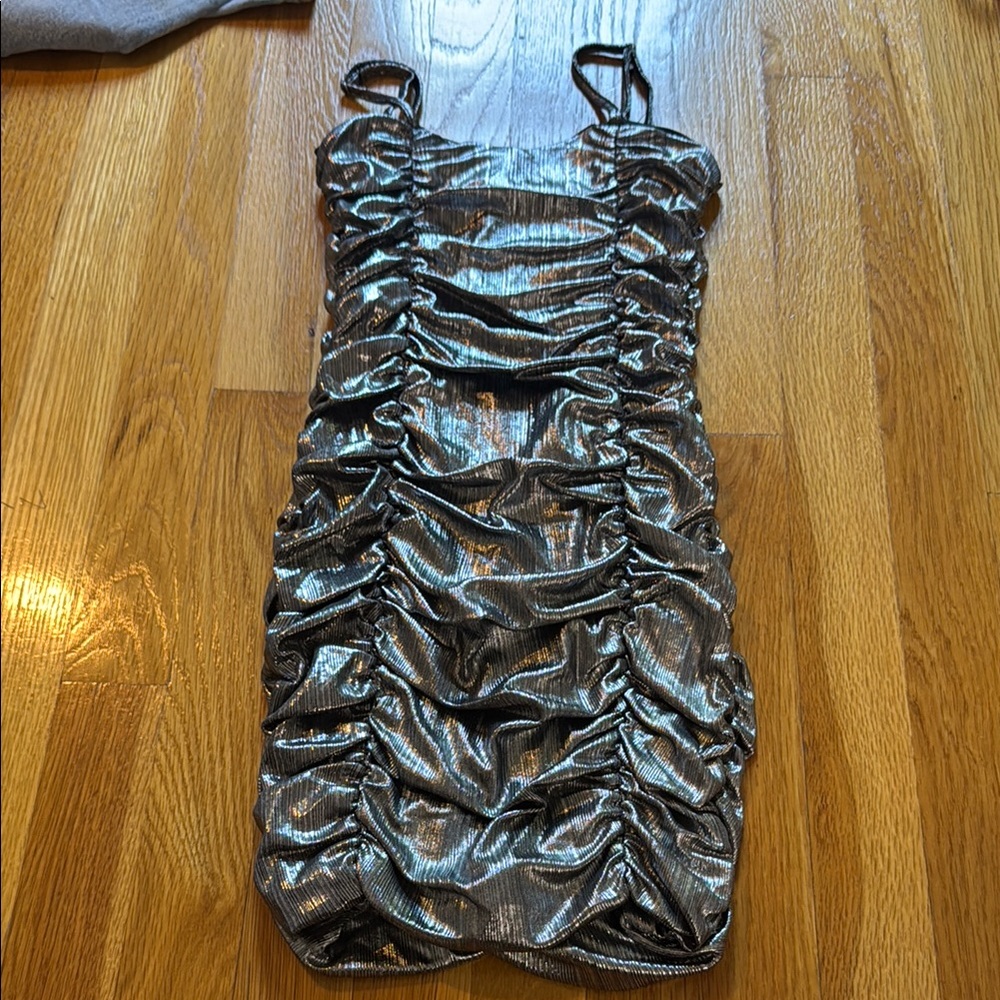 Katie J NYC Silver Ruched Kids Formal Dress